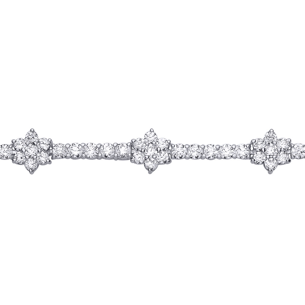 Silver  CZ Cluster Tennis Bracelet 9mm 7.5 inch - GVB086WH