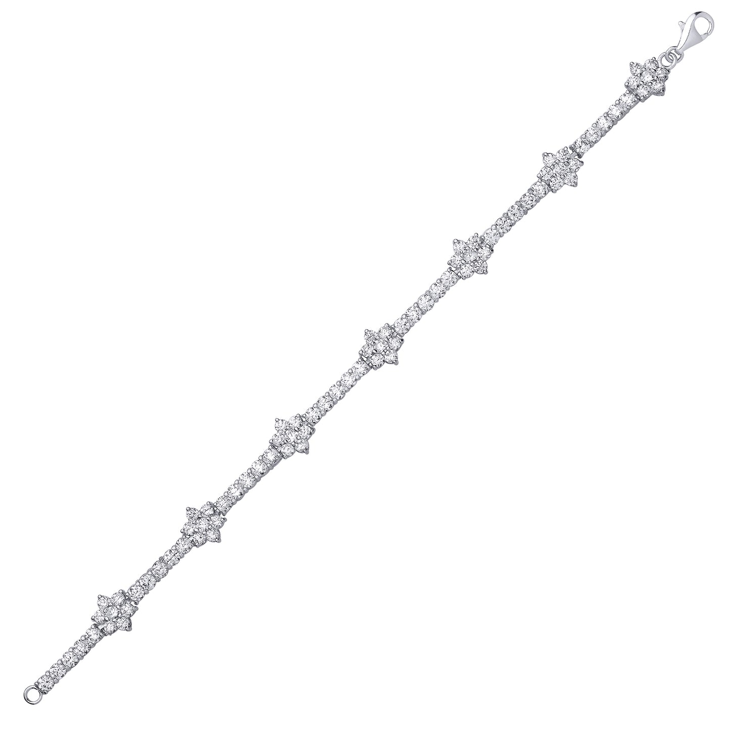 Silver  CZ Cluster Tennis Bracelet 9mm 7.5 inch - GVB086WH