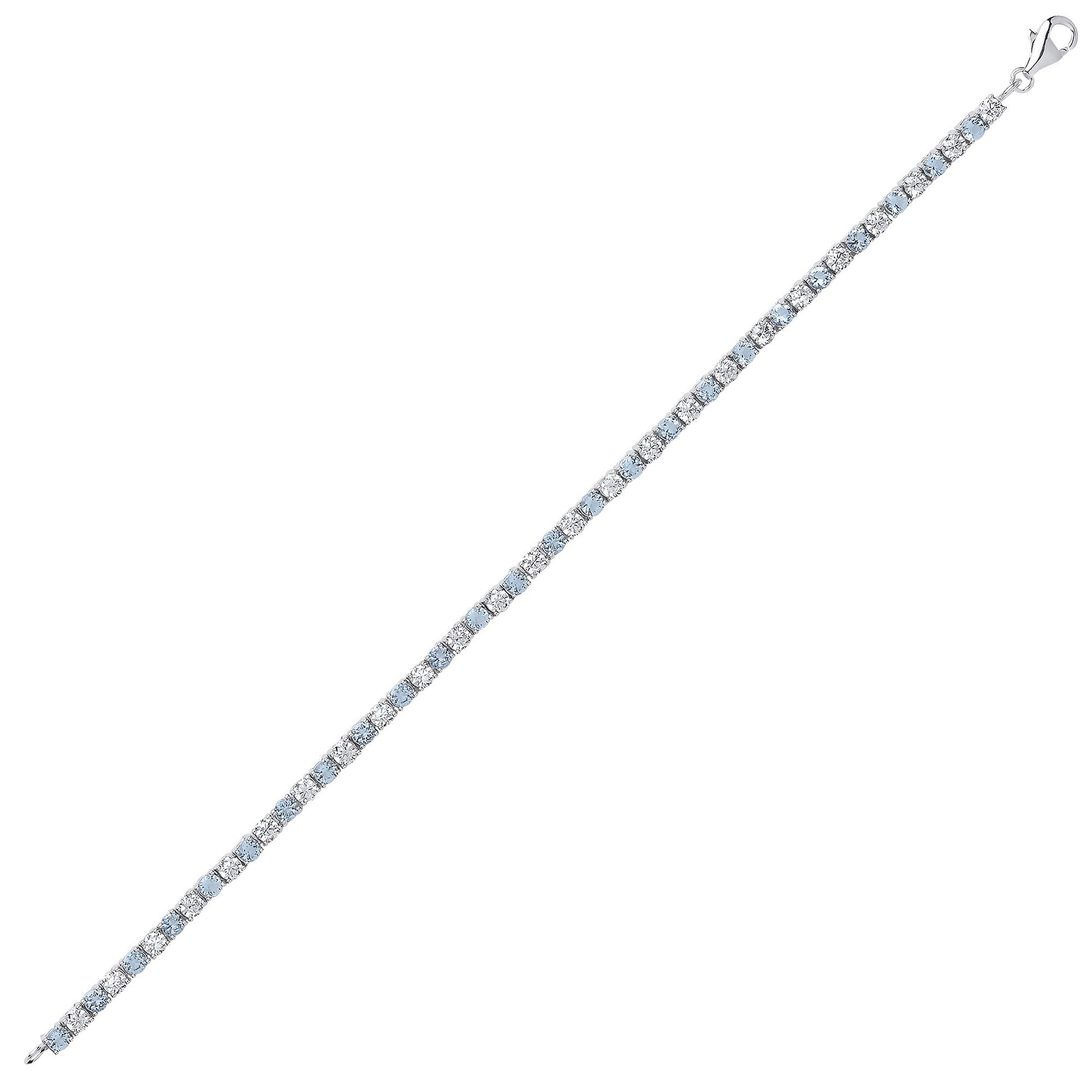 Silver  Aqua CZ Alternating Eternity Tennis Bracelet 4mm 7.25" - GVB094AQ