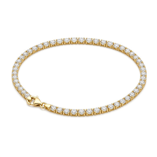 Gold-plated Brass  CZ 4-Claw Tennis Bracelet 3mm 5CTS 7" - GVB094BRGP