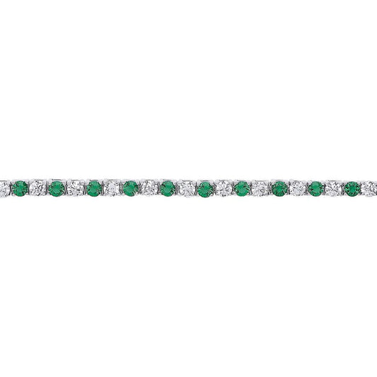 Silver  Green CZ Alternating Eternity Tennis Bracelet 4mm 7.25" - GVB094EM