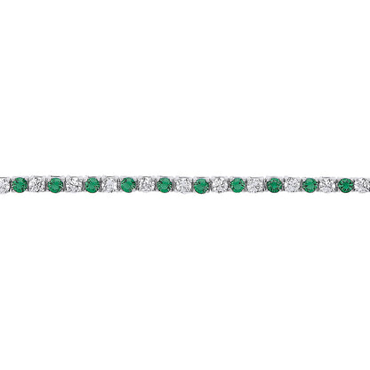Silver  Green CZ Alternating Eternity Tennis Bracelet 4mm 7.25" - GVB094EM
