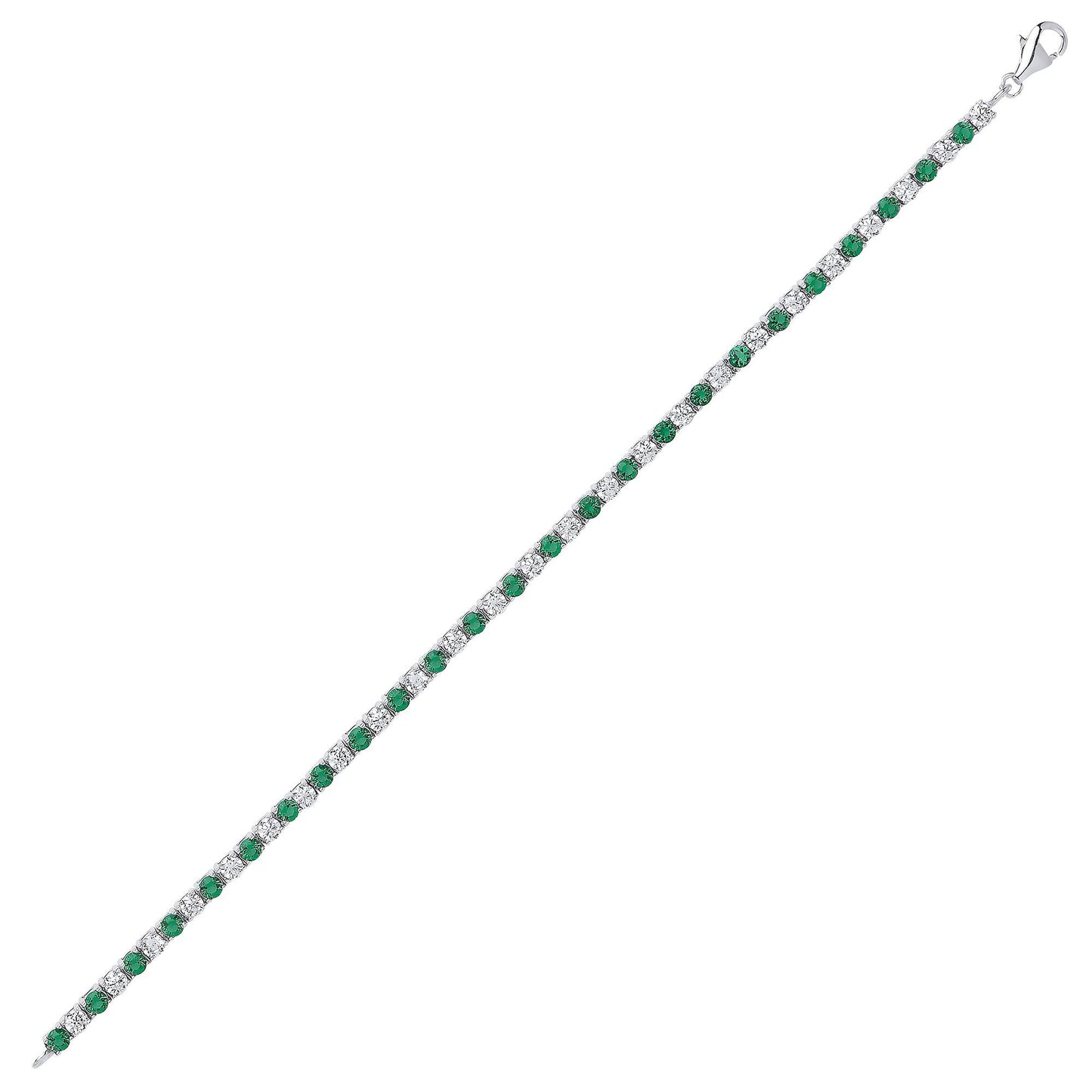 Silver  Green CZ Alternating Eternity Tennis Bracelet 4mm 7.25" - GVB094EM
