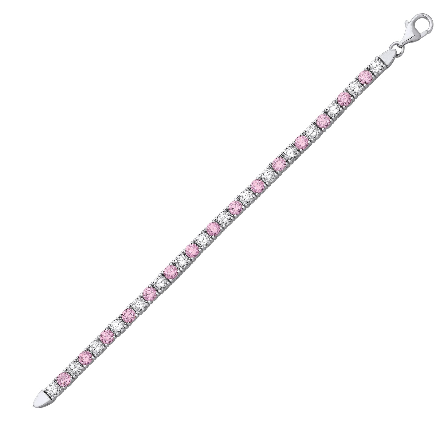 Silver  Pink CZ 4 Claw Eternity Line Tennis Bracelet 3mm 4.5 inch - GVB094P