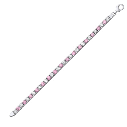 Silver  Pink CZ 4 Claw Eternity Line Tennis Bracelet 3mm 4.5 inch - GVB094P