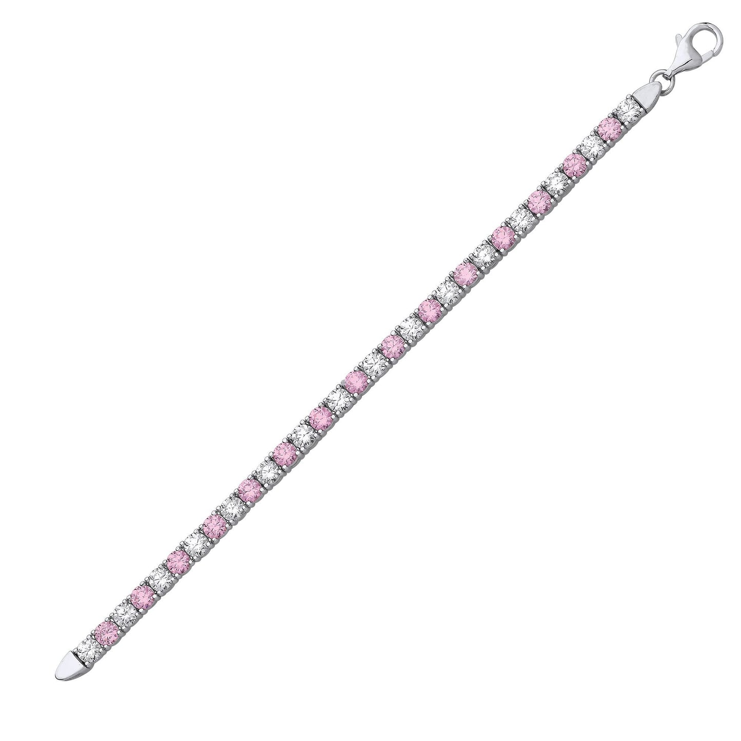 Silver  Pink CZ 4 Claw Eternity Line Tennis Bracelet 3mm 4.5 inch - GVB094P