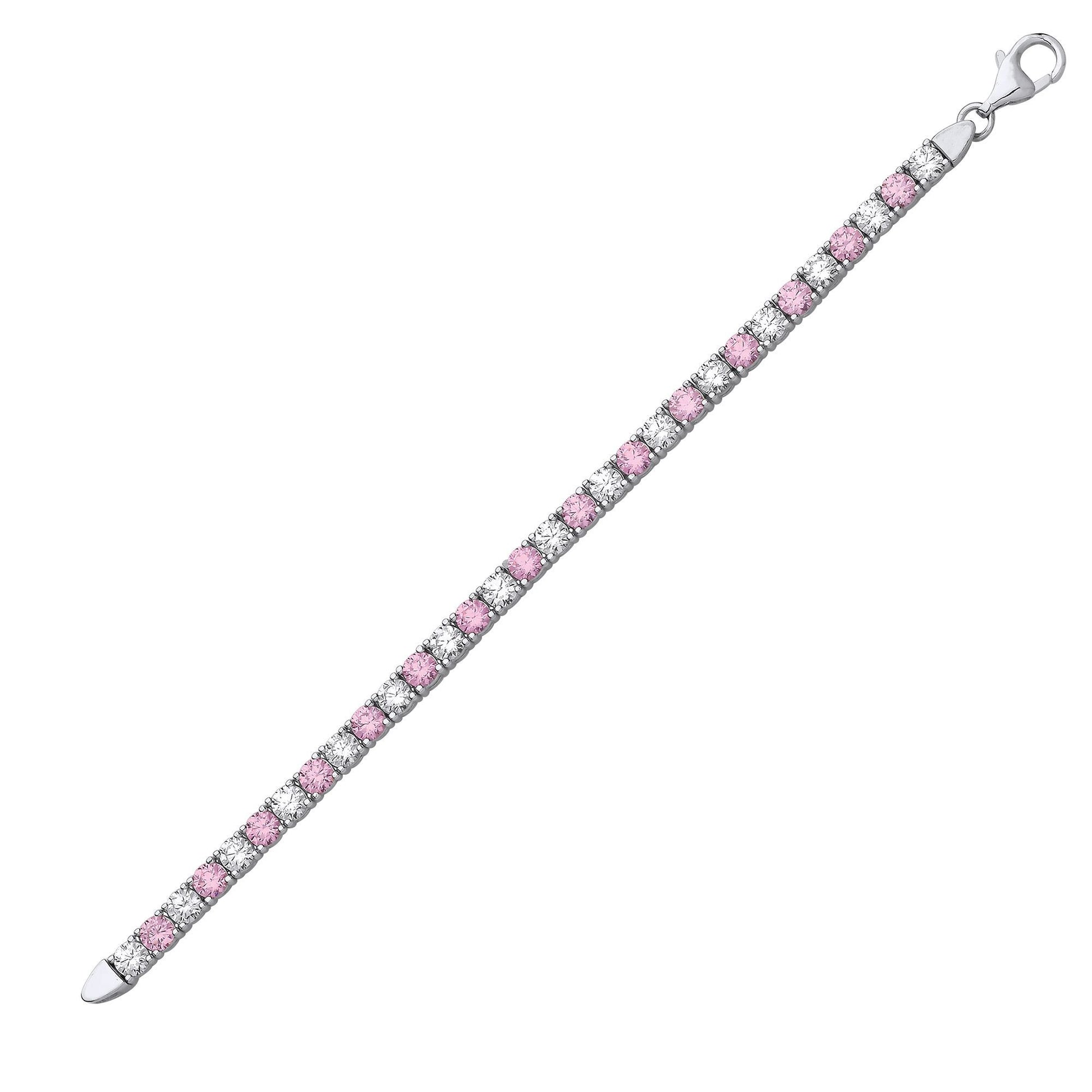 Silver  Pink CZ 4 Claw Eternity Line Tennis Bracelet 3mm 4.5 inch - GVB094P