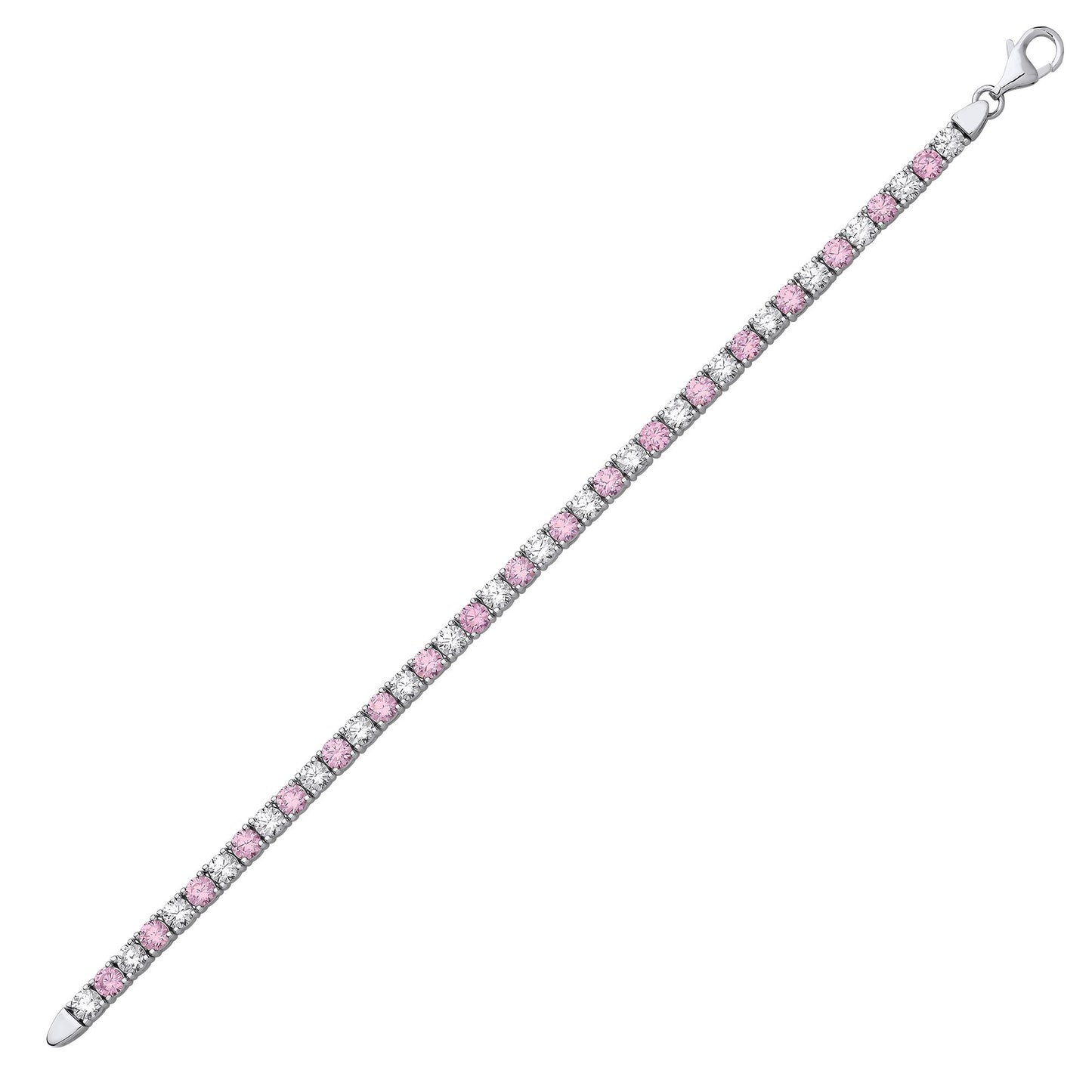 Silver  Pink CZ 4 Claw Eternity Line Tennis Bracelet 3mm 5.5 inch - GVB094P