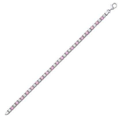 Silver  Pink CZ 4 Claw Eternity Line Tennis Bracelet 3mm 5.5 inch - GVB094P