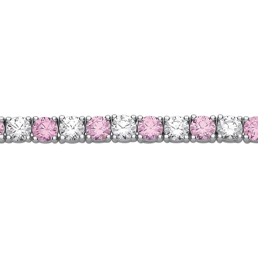 Silver  Pink CZ 4 Claw Eternity Line Tennis Bracelet 3mm 5.5 inch - GVB094P