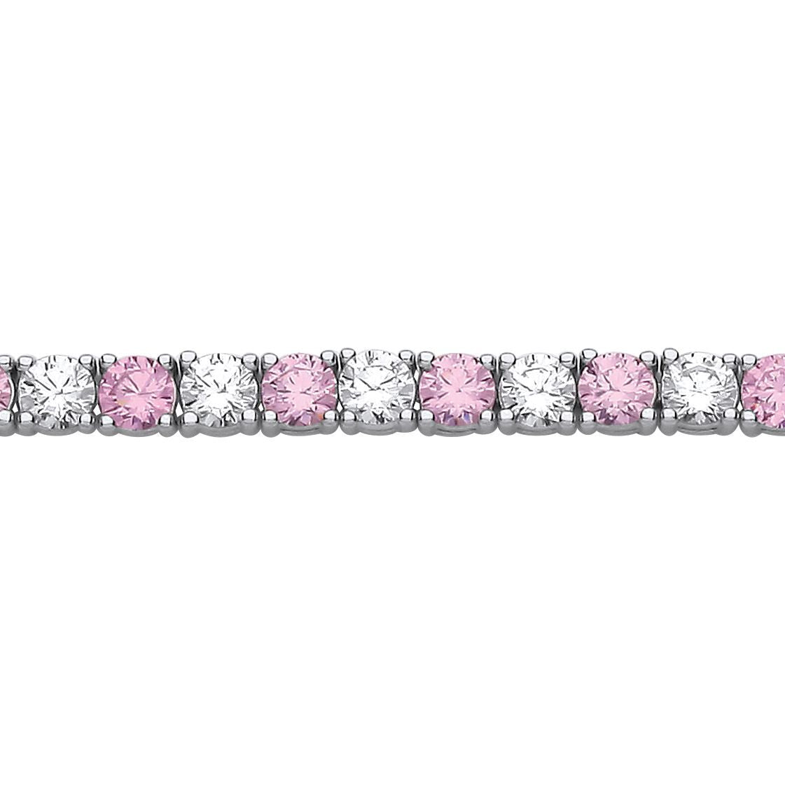 Silver  Pink CZ 4 Claw Eternity Line Tennis Bracelet 3mm 5.5 inch - GVB094P