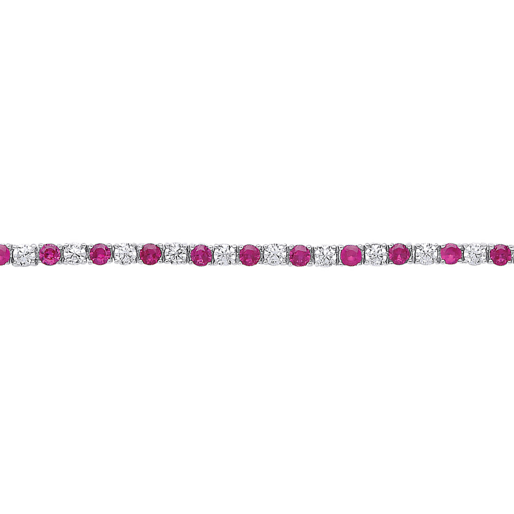 Silver  Rose red CZ Eternity Tennis Bracelet 4mm 7.25" - GVB094RU