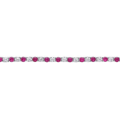 Silver  Rose red CZ Eternity Tennis Bracelet 4mm 7.25" - GVB094RU