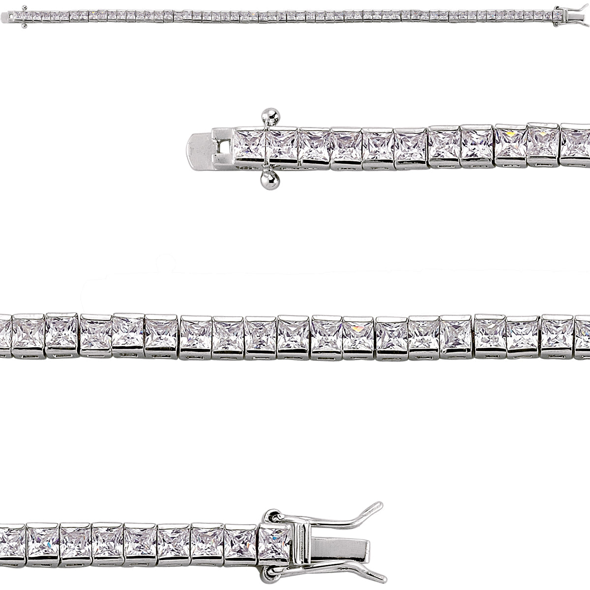 Silver  Princess Cut CZ Tennis Eternity Line Bracelet 4mm 7 inch - GVB095