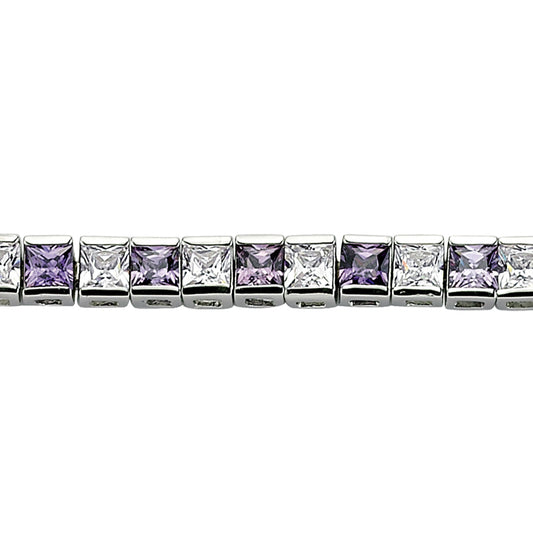 Silver  Purple Princess Cut CZ Eternity Tennis Bracelet 4mm - GVB103-AMY