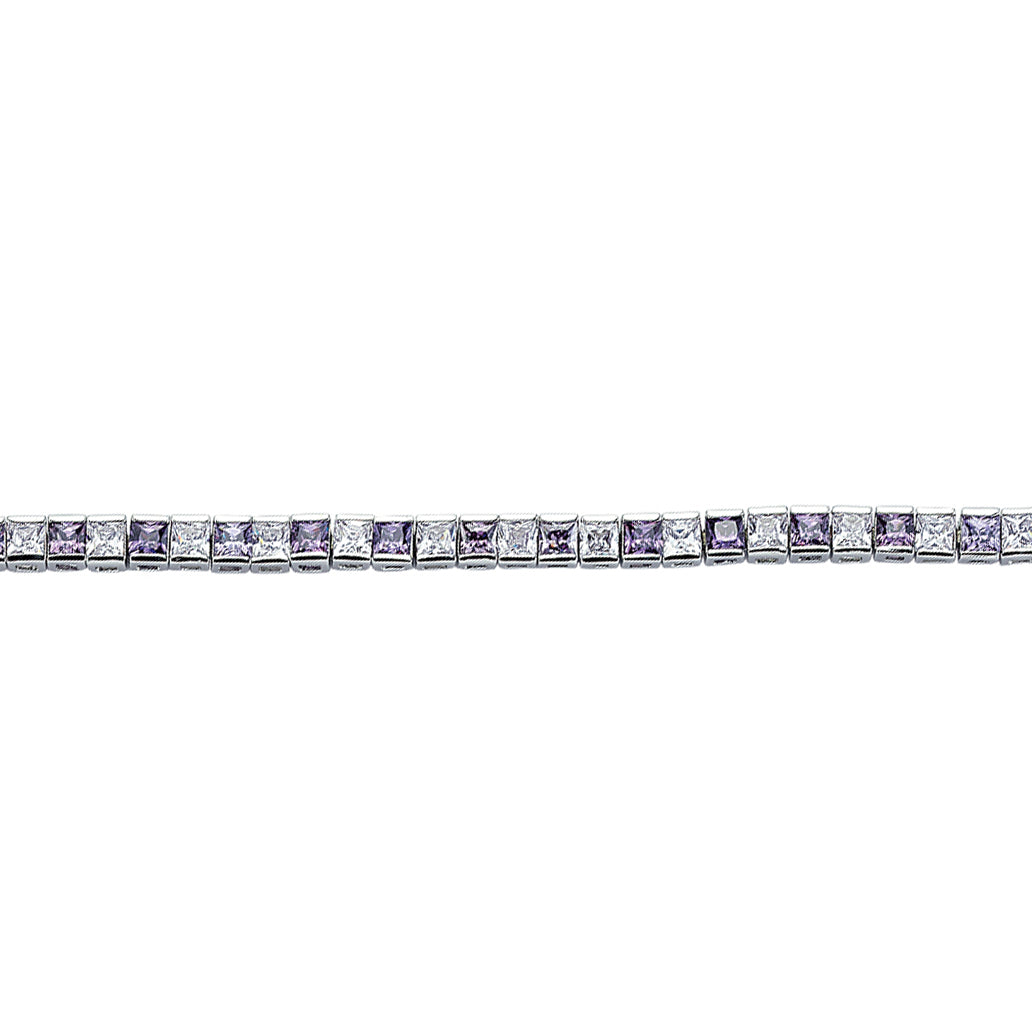 Silver  Purple Princess Cut CZ Eternity Tennis Bracelet 4mm - GVB103-AMY