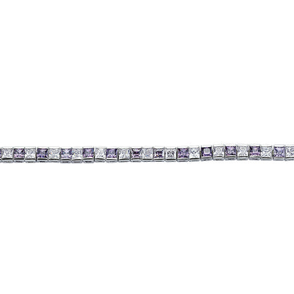 Silver  Purple Princess Cut CZ Eternity Tennis Bracelet 4mm - GVB103-AMY