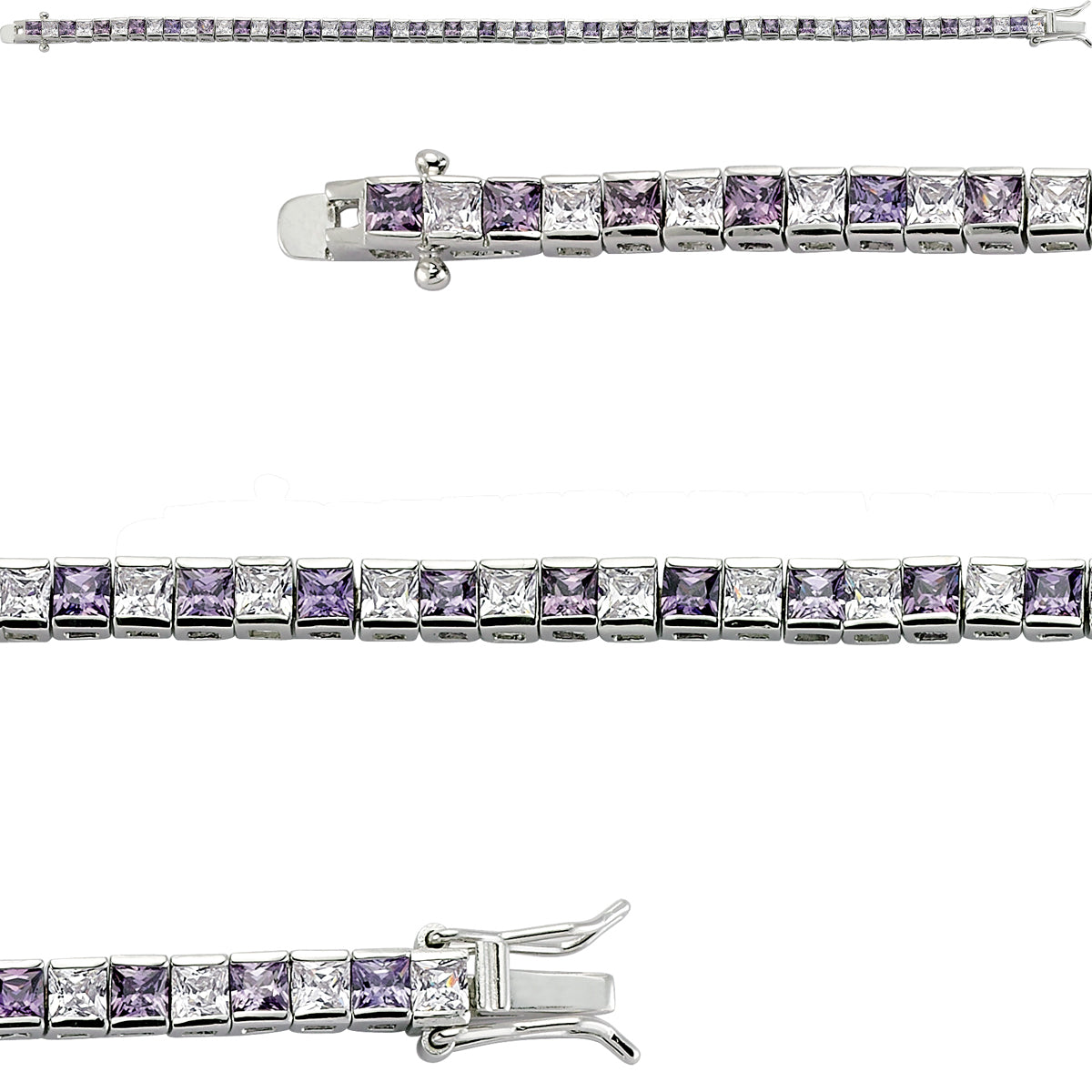 Silver  Purple Princess Cut CZ Eternity Tennis Bracelet 4mm - GVB103-AMY