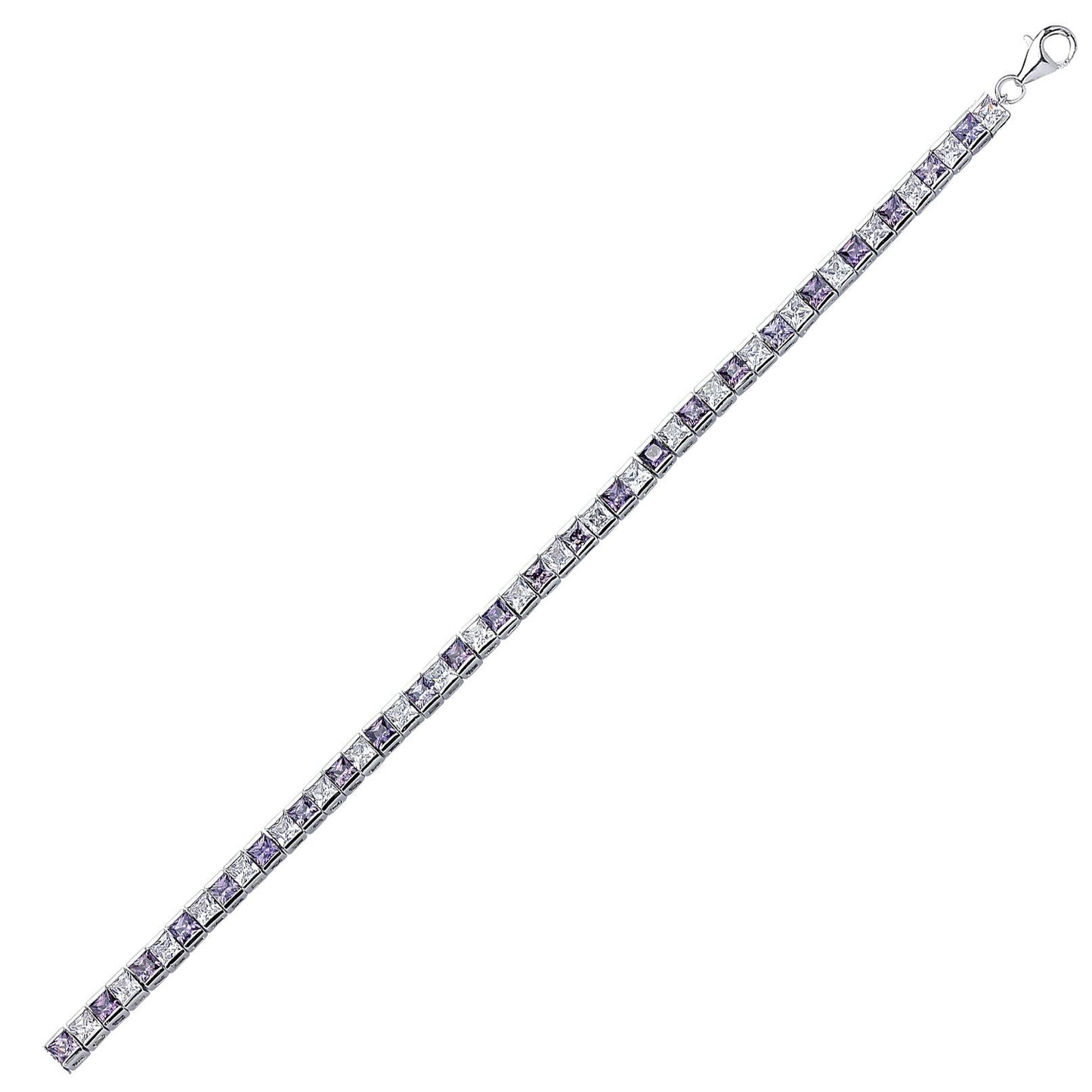 Silver  Purple Princess Cut CZ Eternity Tennis Bracelet 4mm - GVB103-AMY