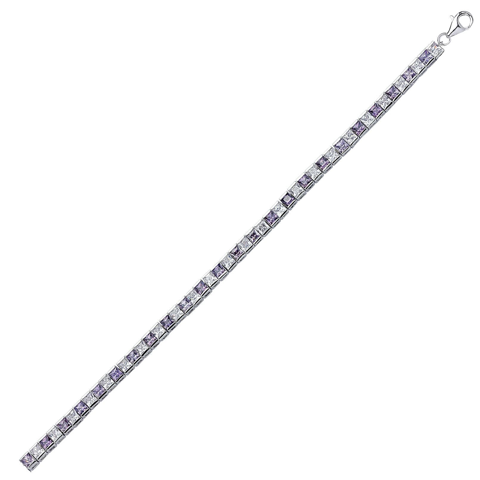 Silver  Purple Princess Cut CZ Eternity Tennis Bracelet 4mm - GVB103-AMY
