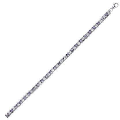 Silver  Purple Princess Cut CZ Eternity Tennis Bracelet 4mm - GVB103-AMY