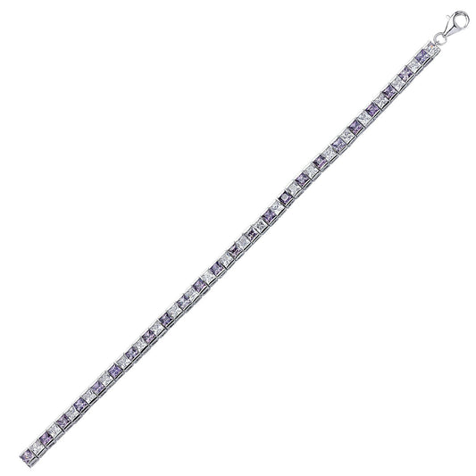 Silver  Purple Princess Cut CZ Eternity Tennis Bracelet 4mm - GVB103-AMY