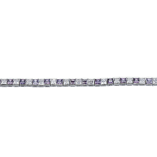 Silver  Purple Princess Cut CZ Eternity Tennis Bracelet 4mm - GVB103-AMY