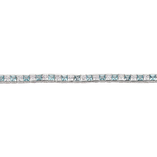 Silver  Light Blue Princess Cut CZ Eternity Tennis Bracelet 4mm - GVB103-AQU