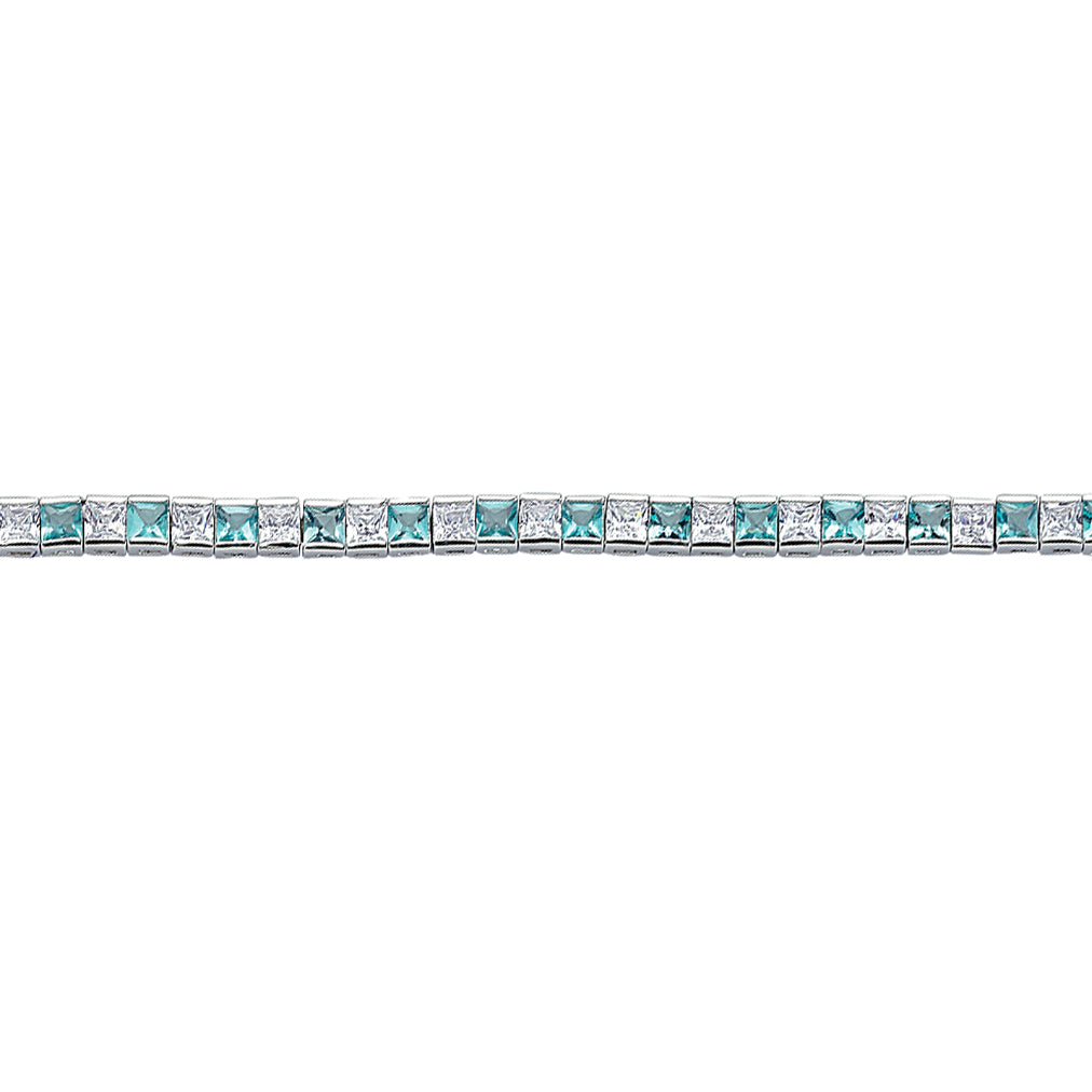 Silver  Light Blue Princess Cut CZ Eternity Tennis Bracelet 4mm - GVB103-AQU