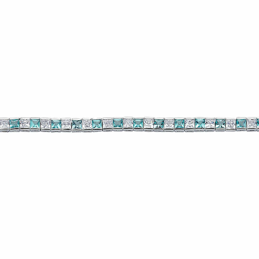 Silver  Light Blue Princess Cut CZ Eternity Tennis Bracelet 4mm - GVB103-AQU