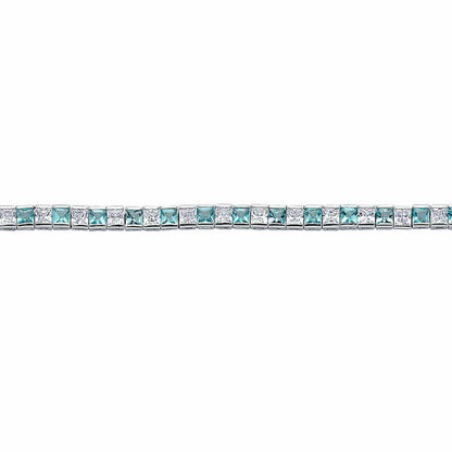 Silver  Light Blue Princess Cut CZ Eternity Tennis Bracelet 4mm - GVB103-AQU
