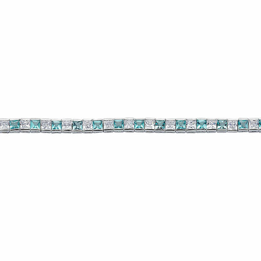 Silver  Light Blue Princess Cut CZ Eternity Tennis Bracelet 4mm - GVB103-AQU