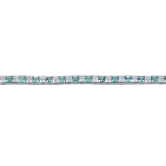 Silver  Light Blue Princess Cut CZ Eternity Tennis Bracelet 4mm - GVB103-AQU