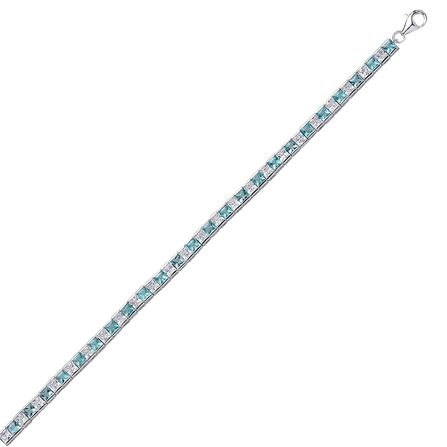 Silver  Light Blue Princess Cut CZ Eternity Tennis Bracelet 4mm - GVB103-AQU