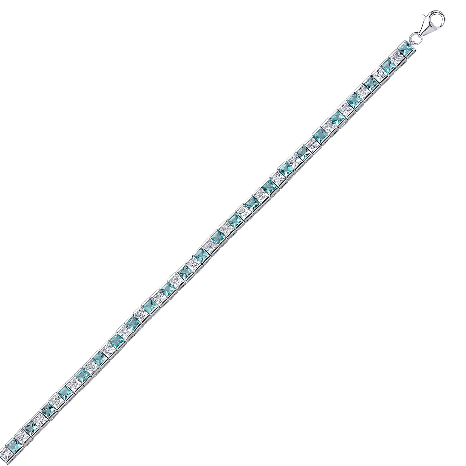 Silver  Light Blue Princess Cut CZ Eternity Tennis Bracelet 4mm - GVB103-AQU