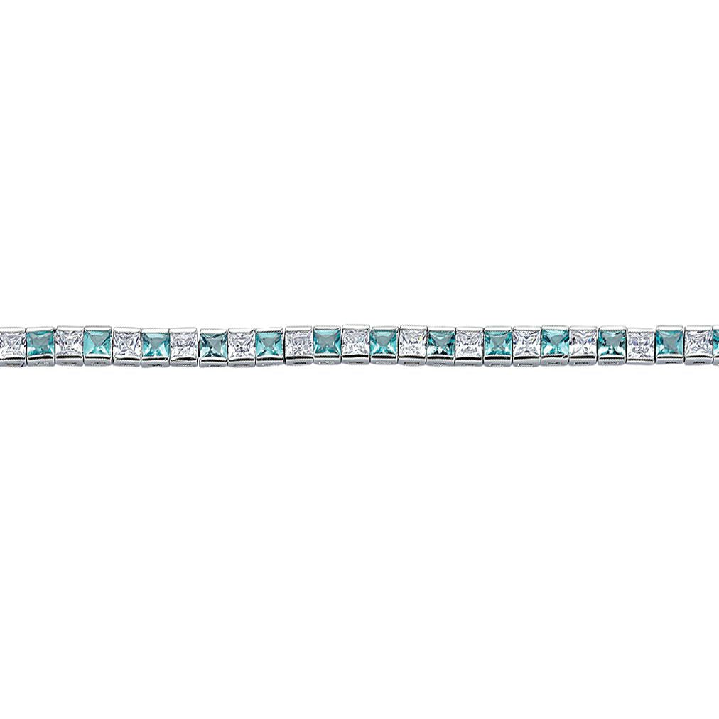Silver  Light Blue Princess Cut CZ Eternity Tennis Bracelet 4mm - GVB103-AQU