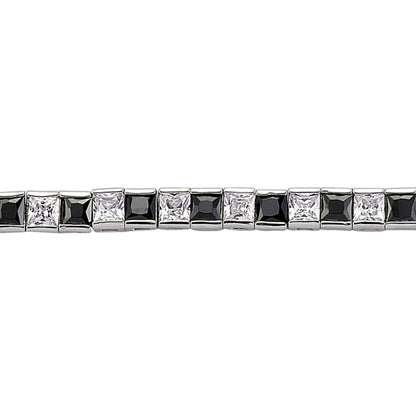 Silver  Black Princess Cut CZ Eternity Tennis Bracelet 4mm - GVB103-BLA