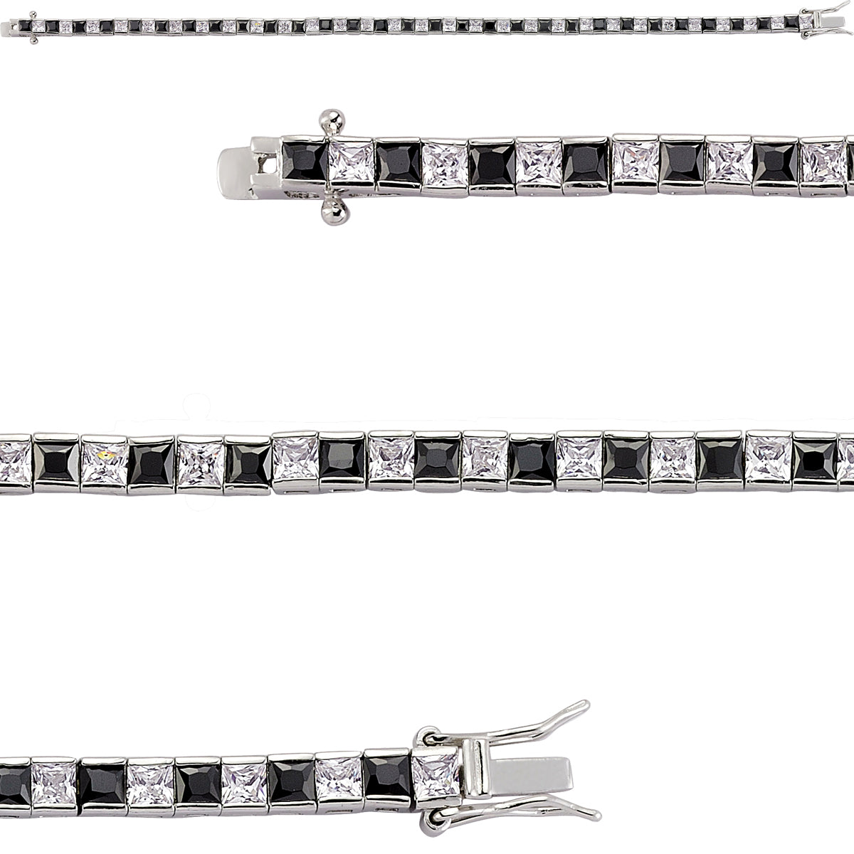 Silver  Black Princess Cut CZ Eternity Tennis Bracelet 4mm - GVB103-BLA
