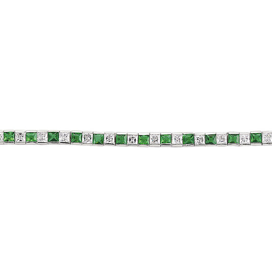 Silver  Green Princess Cut CZ Eternity Tennis Bracelet 4mm - GVB103-EME