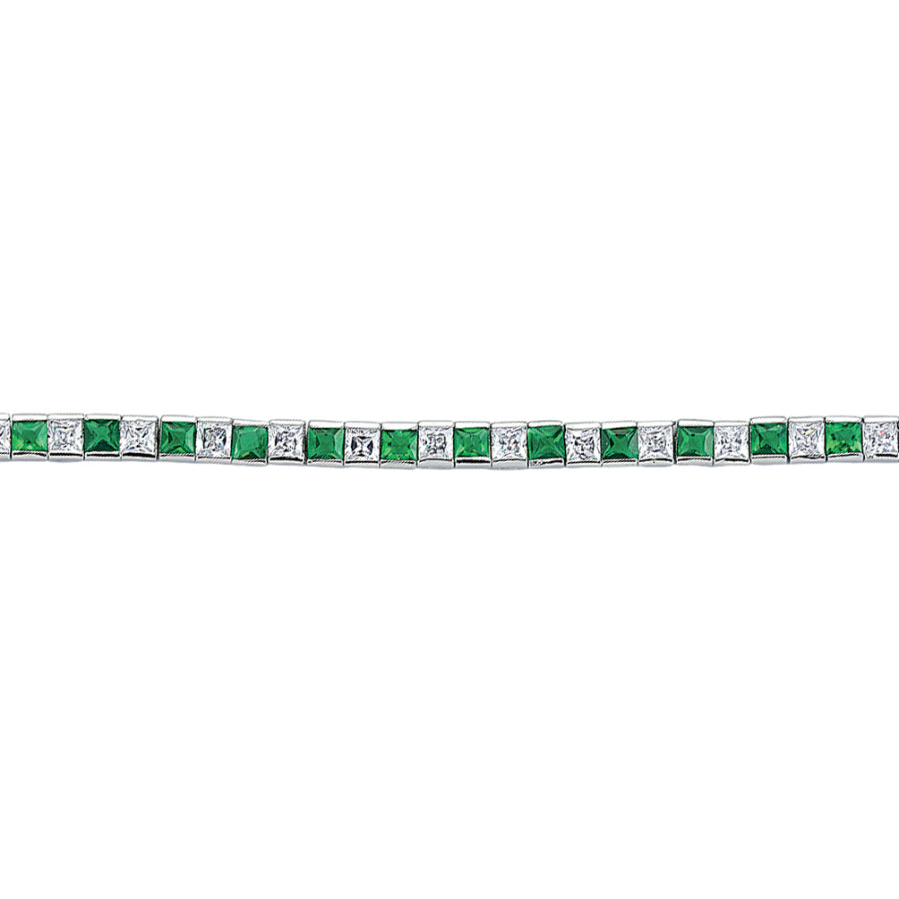 Silver  Green Princess Cut CZ Eternity Tennis Bracelet 4mm - GVB103-EME