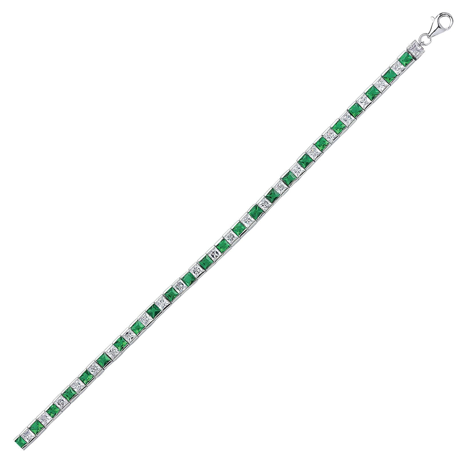 Silver  Green Princess Cut CZ Eternity Tennis Bracelet 4mm - GVB103-EME
