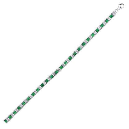 Silver  Green Princess Cut CZ Eternity Tennis Bracelet 4mm - GVB103-EME
