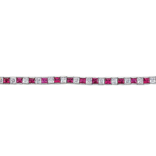 Silver  Red Princess Cut CZ Eternity Tennis Bracelet 4mm - GVB103-RUB