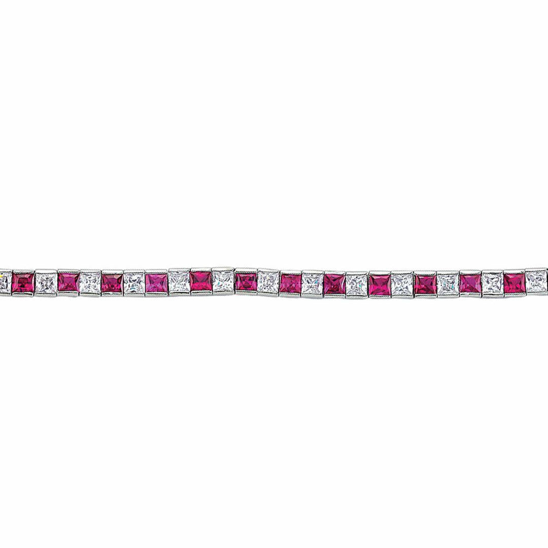 Silver  Red Princess Cut CZ Eternity Tennis Bracelet 4mm - GVB103-RUB