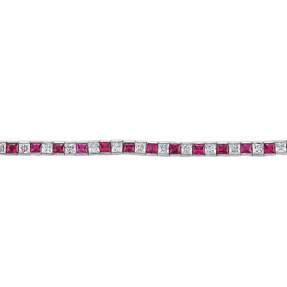 Silver  Red Princess Cut CZ Eternity Tennis Bracelet 4mm - GVB103-RUB