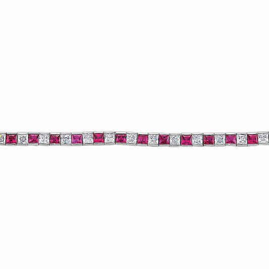 Silver  Red Princess Cut CZ Eternity Tennis Bracelet 4mm - GVB103-RUB