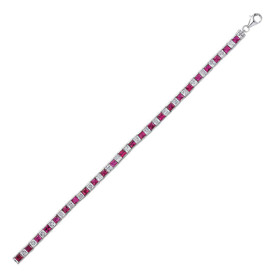 Silver  Red Princess Cut CZ Eternity Tennis Bracelet 4mm - GVB103-RUB