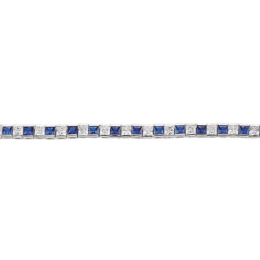 Silver  Blue Princess Cut CZ Eternity Tennis Bracelet 4mm - GVB103-SAP