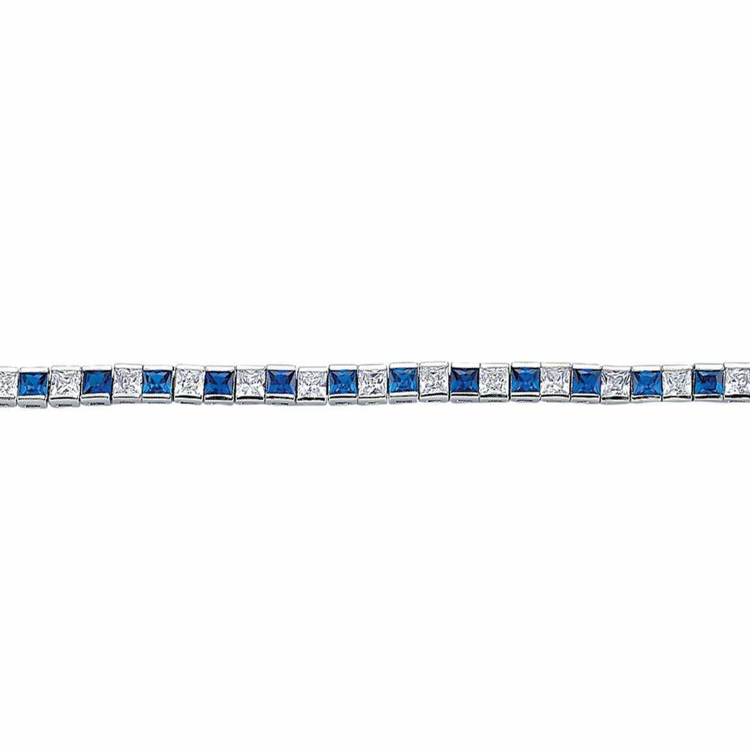 Silver  Blue Princess Cut CZ Eternity Tennis Bracelet 4mm - GVB103-SAP