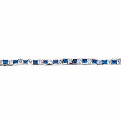 Silver  Blue Princess Cut CZ Eternity Tennis Bracelet 4mm - GVB103-SAP